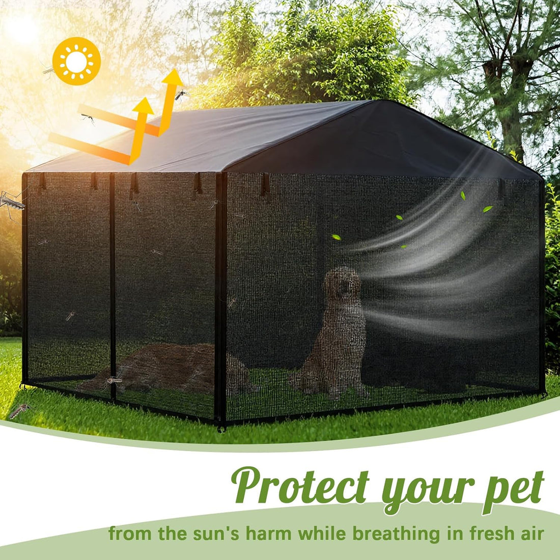 Outdoor Dog Kennel Cover with Full Coverage Mosquito Net for 8'd x