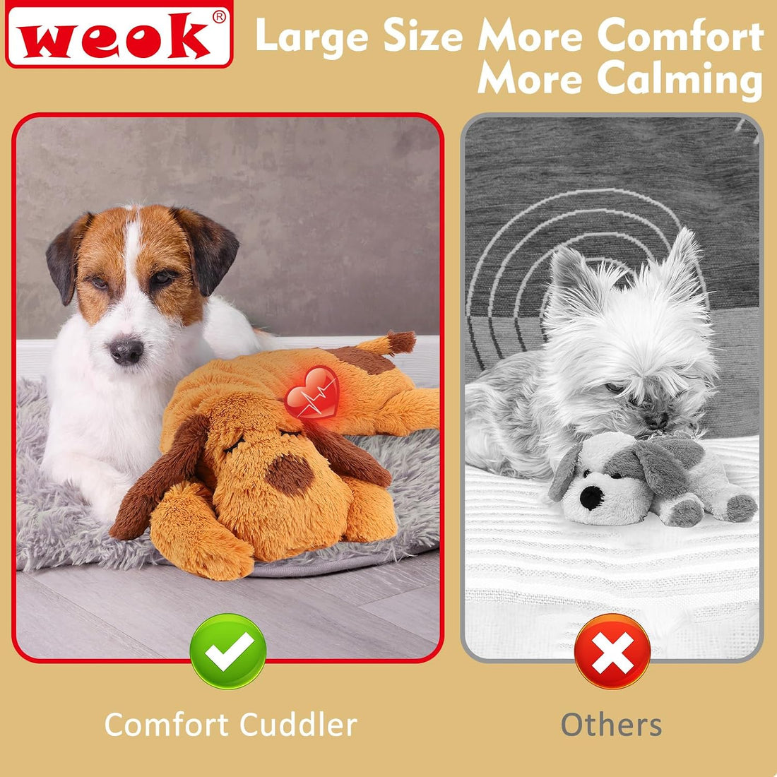WEOK Heartbeat Puppy Toy, Comfort Cuddler Pillow