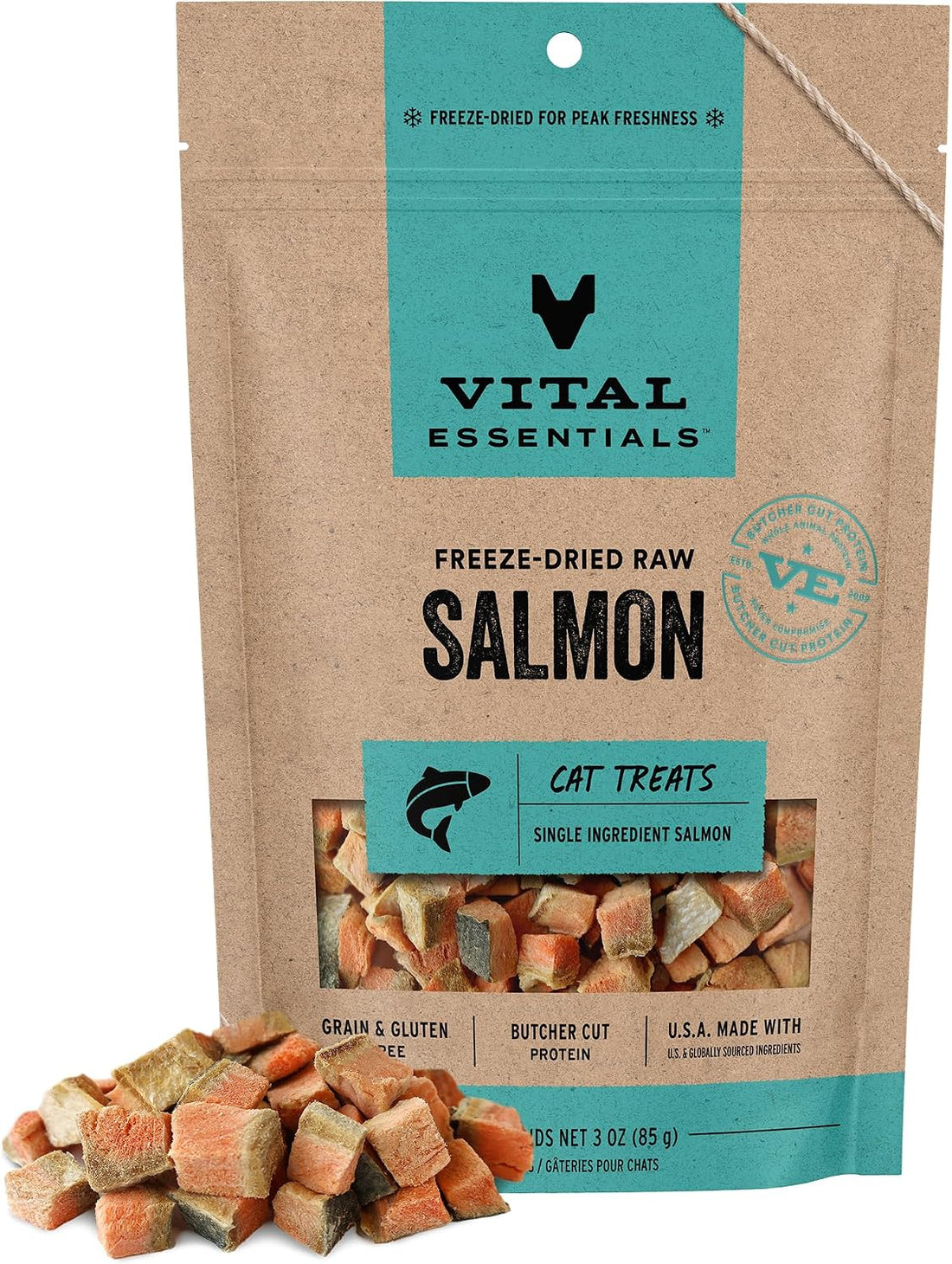 Vital Essentials Freeze Dried Cat Treats, Salmon, 3 oz Bag