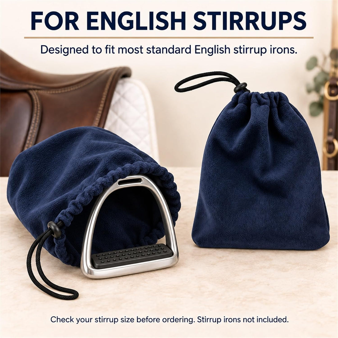 English Stirrup Covers, 1 Pair, Fleece Bags with Drawstring Closure