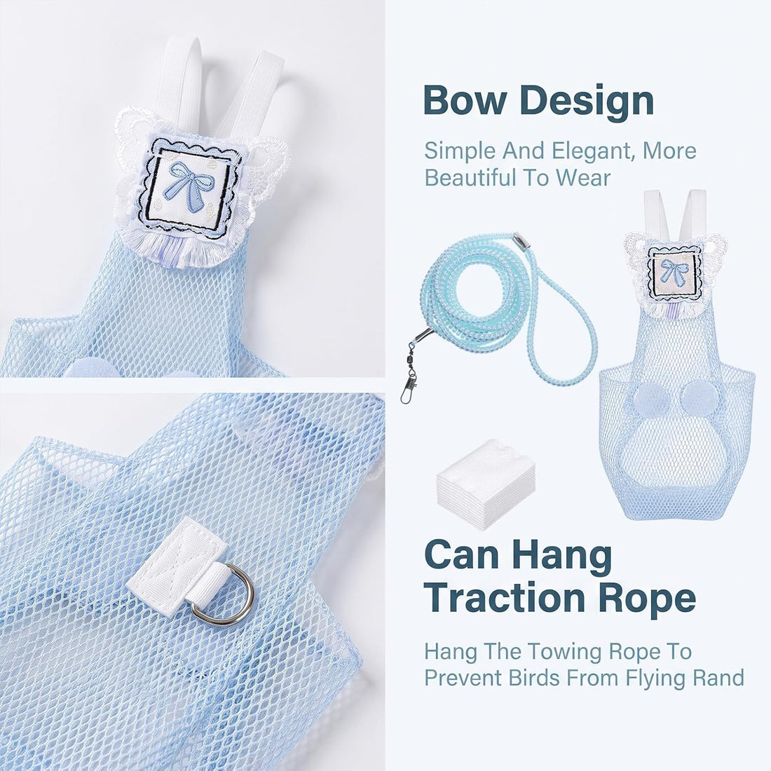Bird Diaper with Leash &10Pcs Diapers Replacement, Breathable Mash