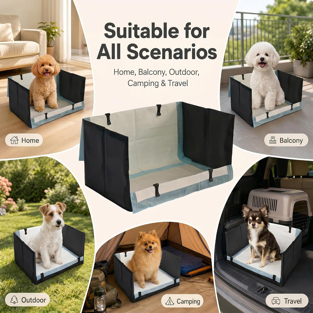 Dog Litter Box, Waterproof Foldable Pee Pad Holder, Dog Potty Tray