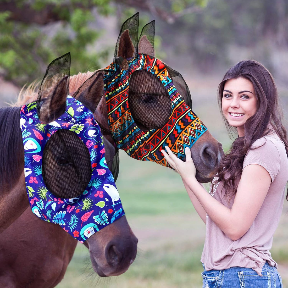Weewooday 2 Pieces Horse Fly Masks for Horses Soft Fly Masks for Ears