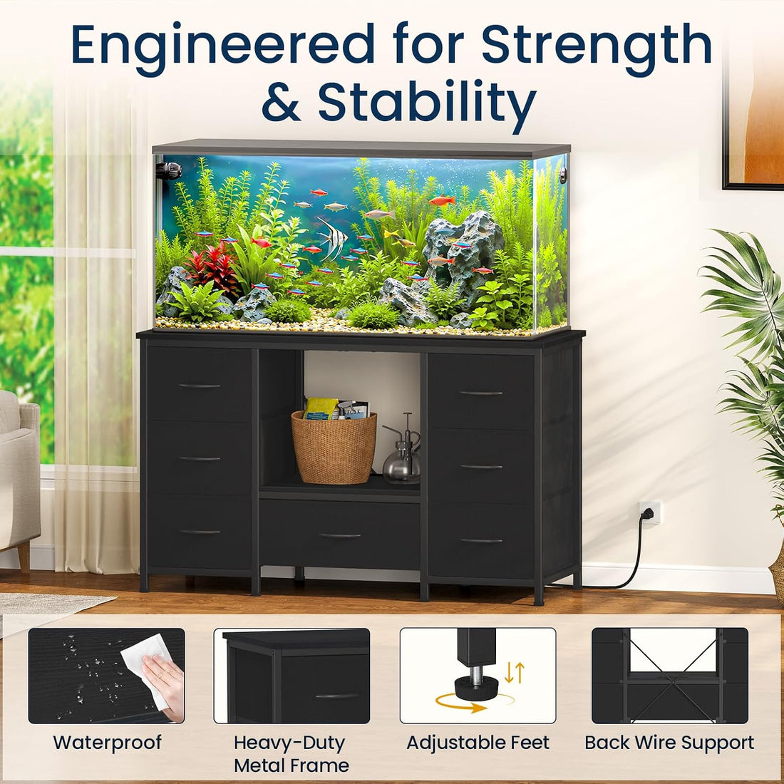 Snughome 55-75 Gallon Aquarium Stand with Power Outlet