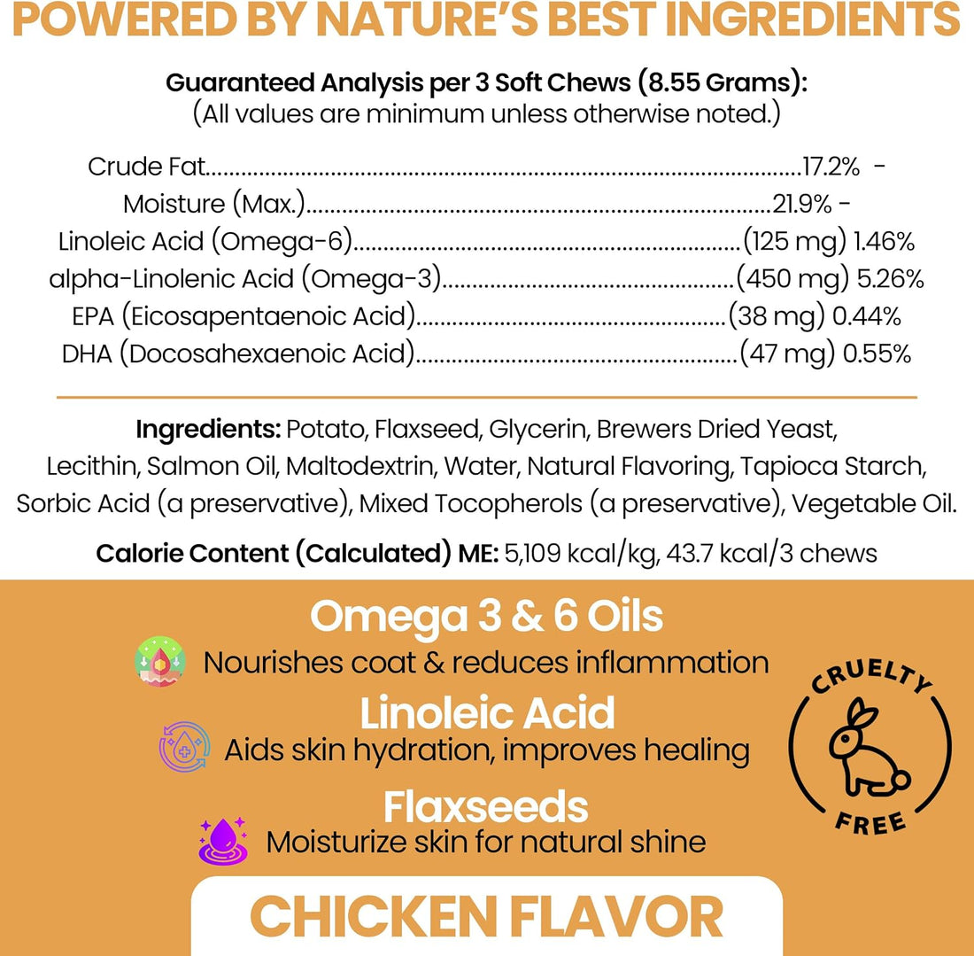 Omega 3 Fish Oil for Dogs - 180 Soft Chews - Itch Relief