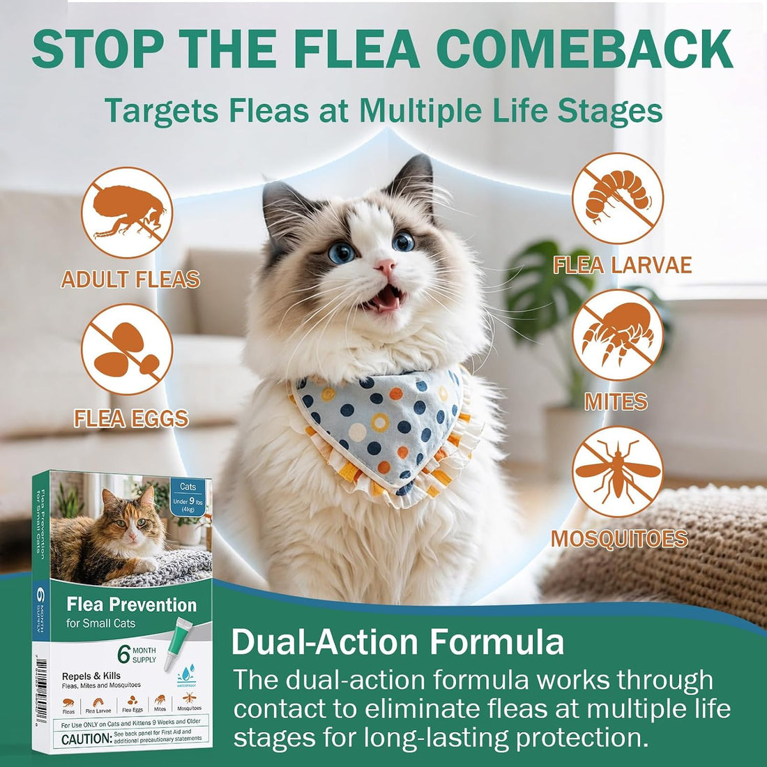 Cat Flea Treatment - Topical Flea Treatment for Cats Under 9 lbs