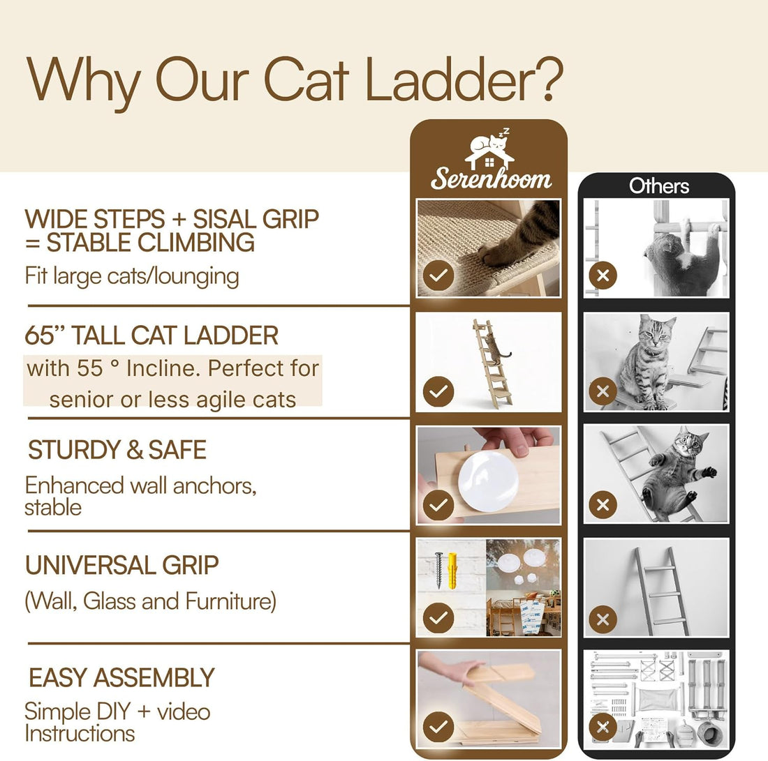 65" Tall 6-Level Cat Ladder for Window & wall