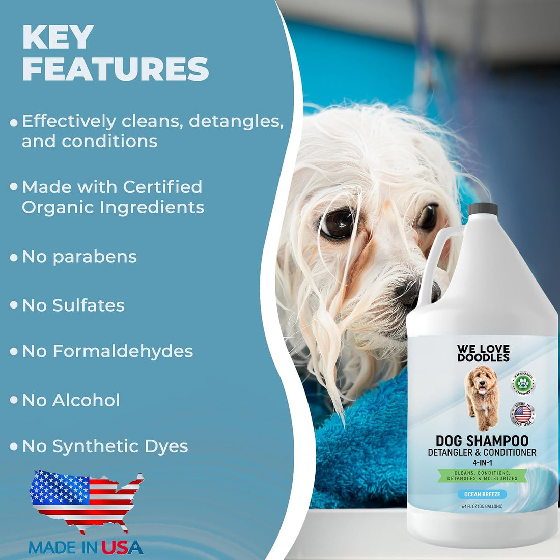 We Love Doodles Dog Shampoo Half Gallon, Cleans & Detangles, Ocean