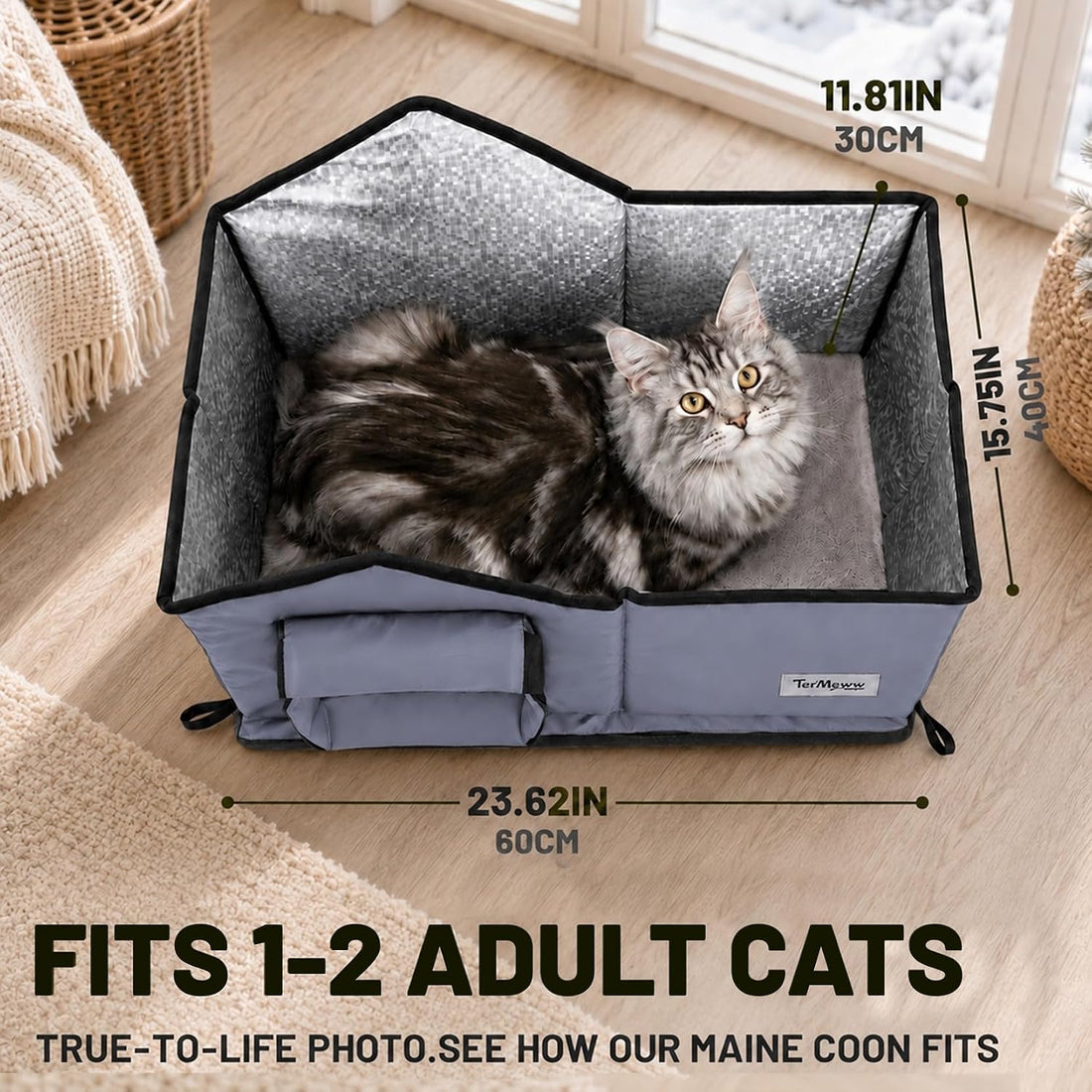 Insulated Outdoor Cat House,Thick Sponge Base Against Cold Ground