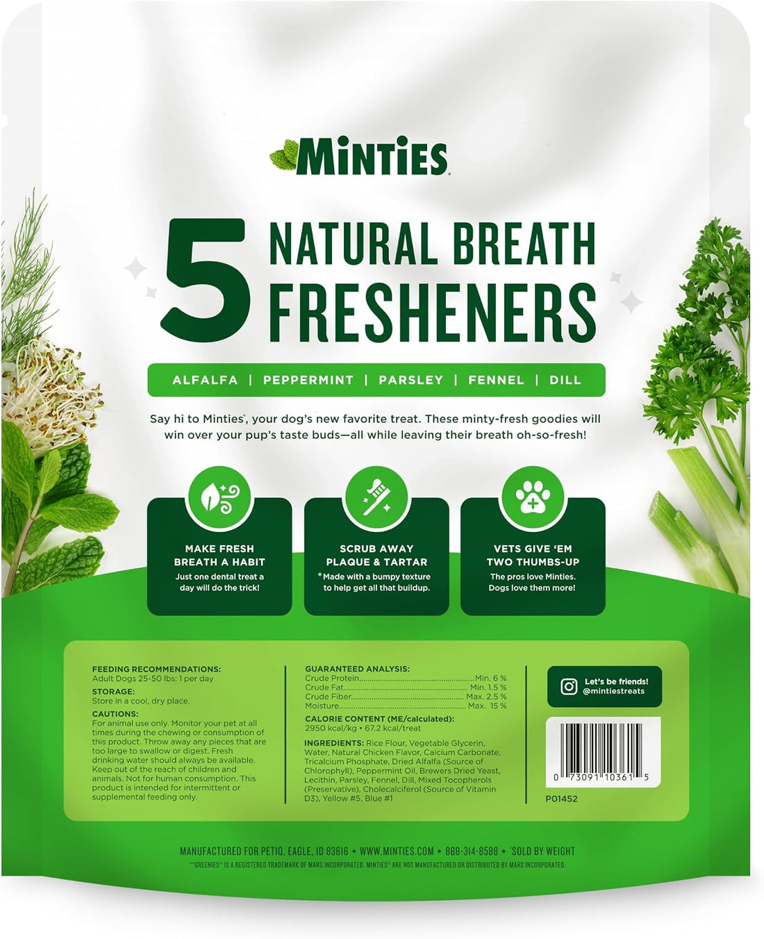 Minties Mint Dental Chews for Dogs, Medium Breeds 25-50 lbs, 20 Count
