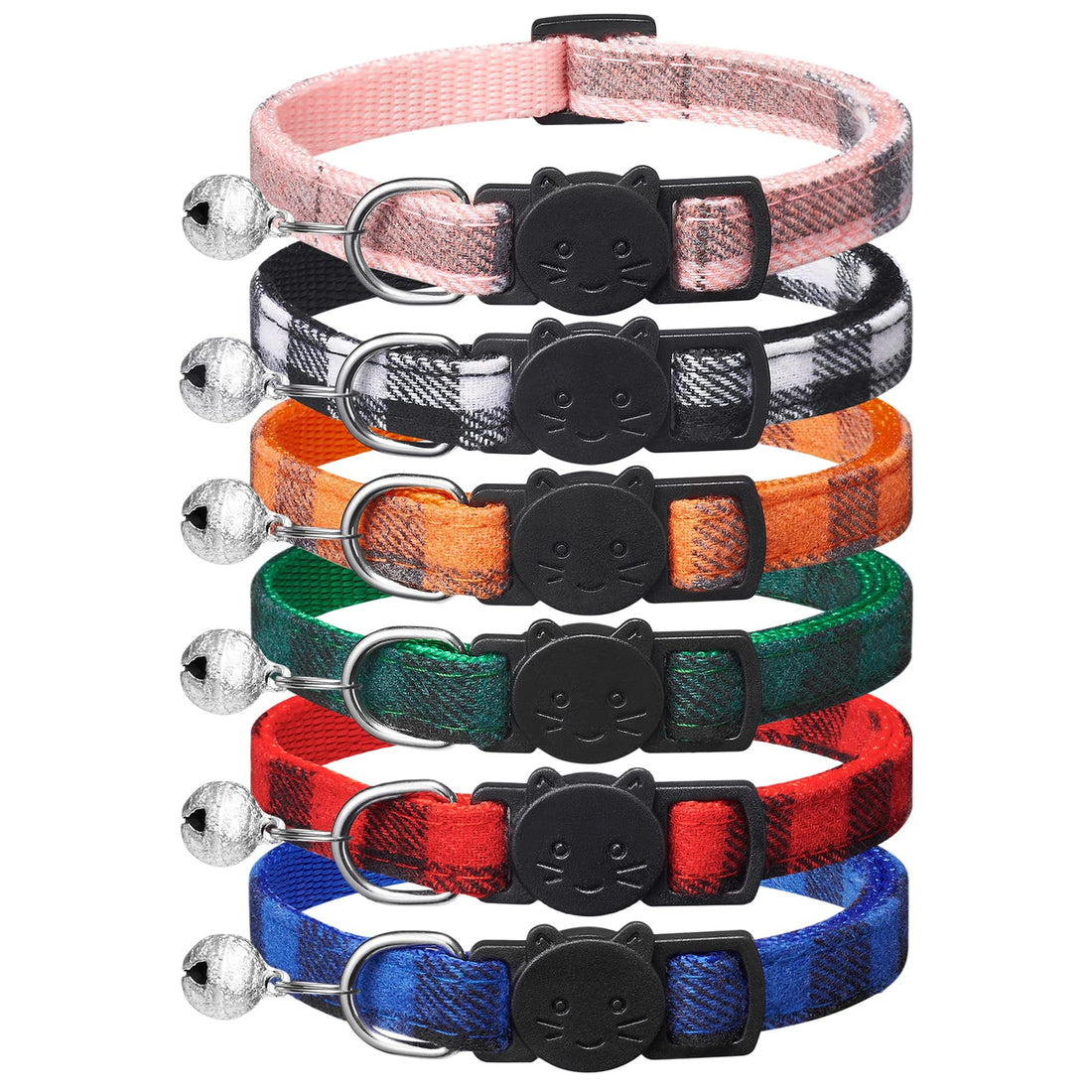 6 Pack Classic Plaid Cat Collars with Bells