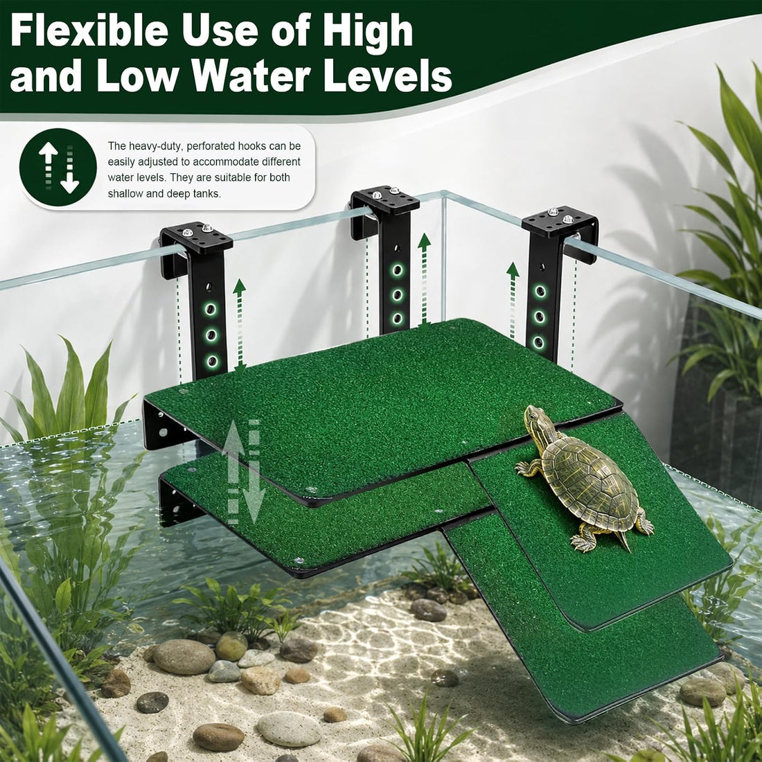 Hanging Turtle Basking Platform with Ramp & Artificial Grass Floating