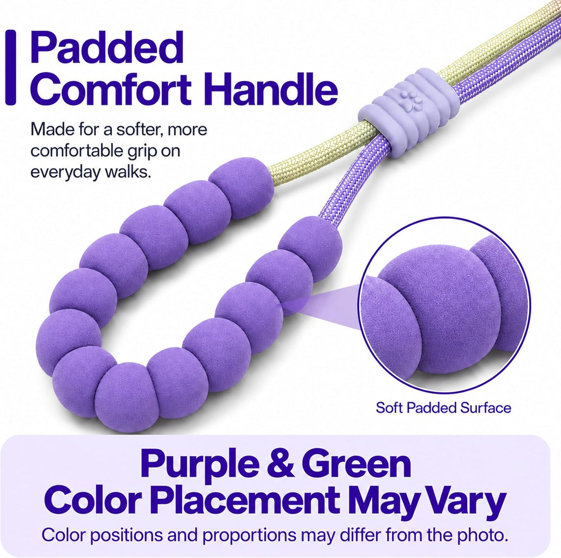 Hands Free Dog Leash, Double Handle Leash 5.5FT Purple-Green