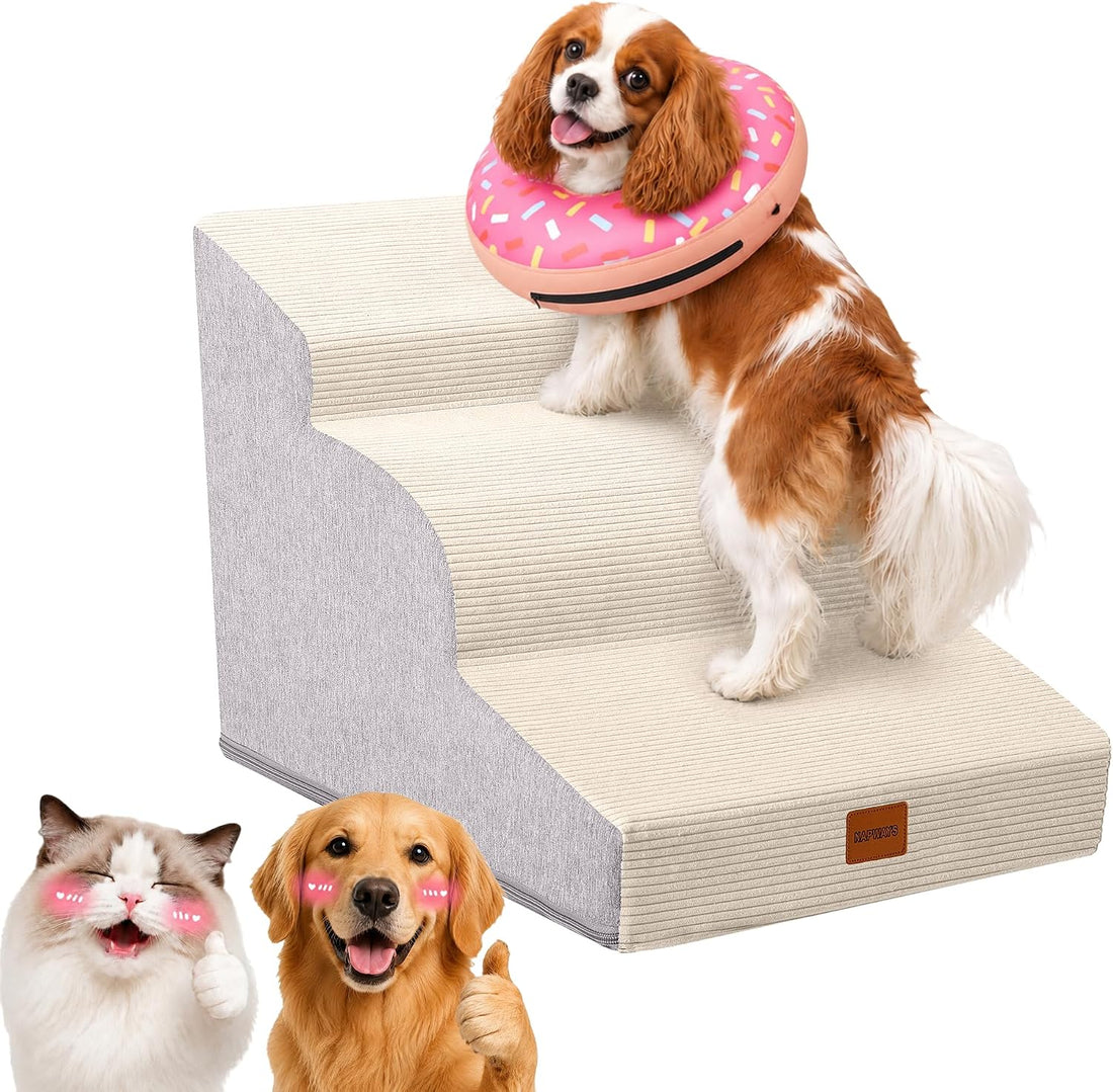 Dog Stairs for Small Dogs,15.7" H,3-Step Curved Pet Ramp for Bed