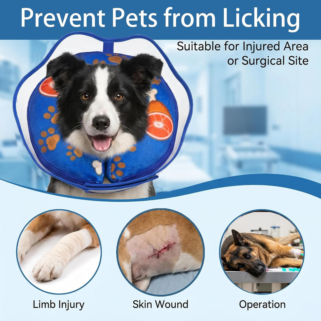 Inflatable Dog Cat Cone Collar with Transparent Shield for After