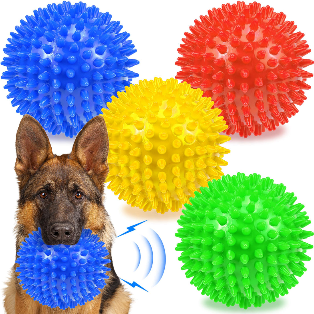 Ousiya Dog Balls 4.5” Squeaky Dog Toys Spikey Ball for Aggressive