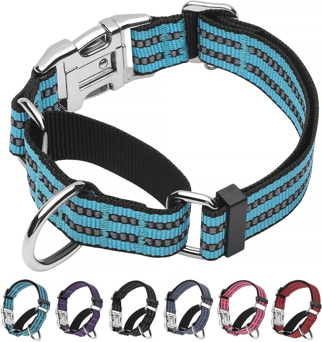 Martingale Dog Collar with Metal Buckle,Reflective,Black,L