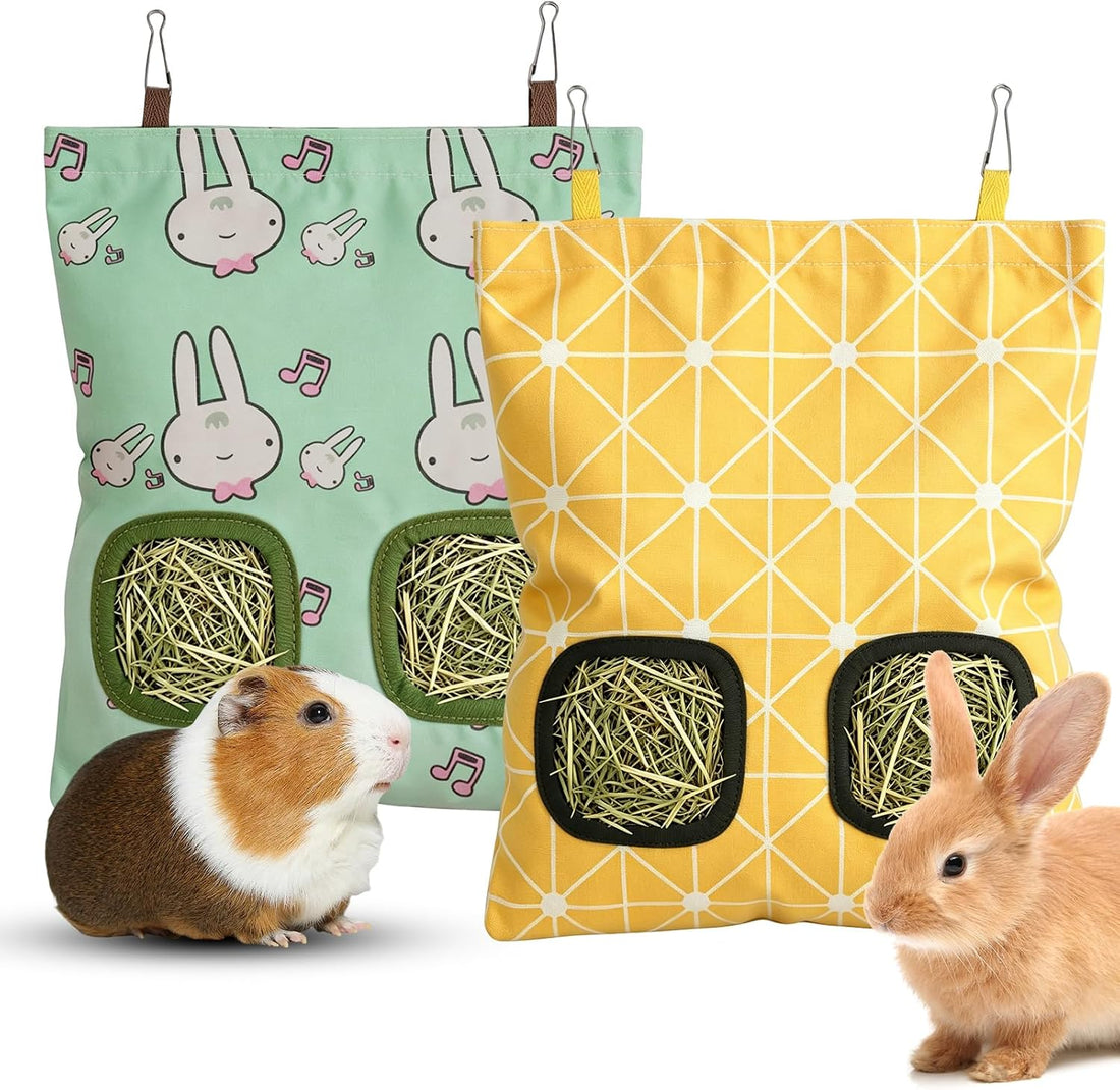 Rabbit Hay Bag 2 Pack - 2 Holes Hanging Bunny Hay Feeder Holder