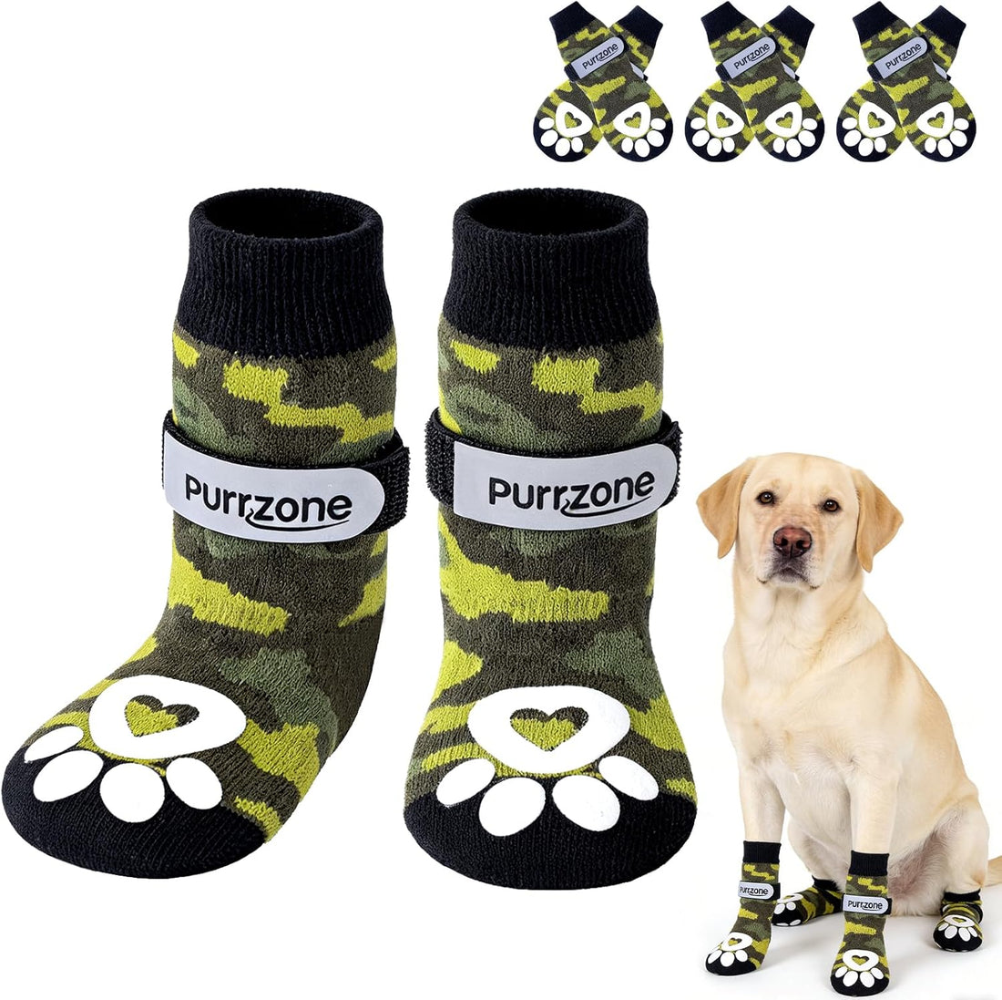 Non-Slip Dog Socks with Bone Paw Grips, 6 Pairs, Grey, L