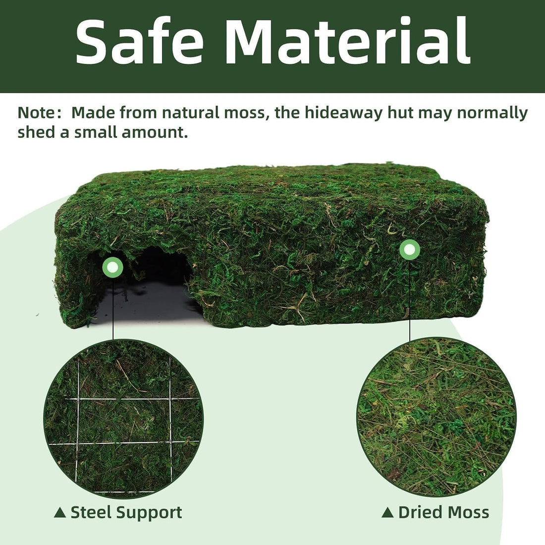 Mossy Cave Hide for Reptiles, Lizard Moss Hideout with Safe Shelter