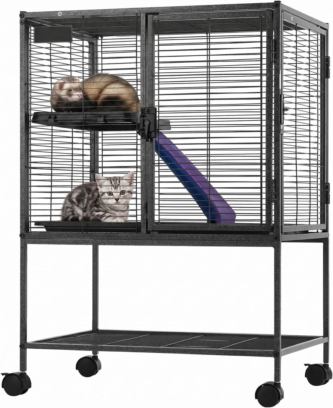 VEVOR Metal Small Animal Cage 34.06"H 2-Tier Rolling Ferret Cage On