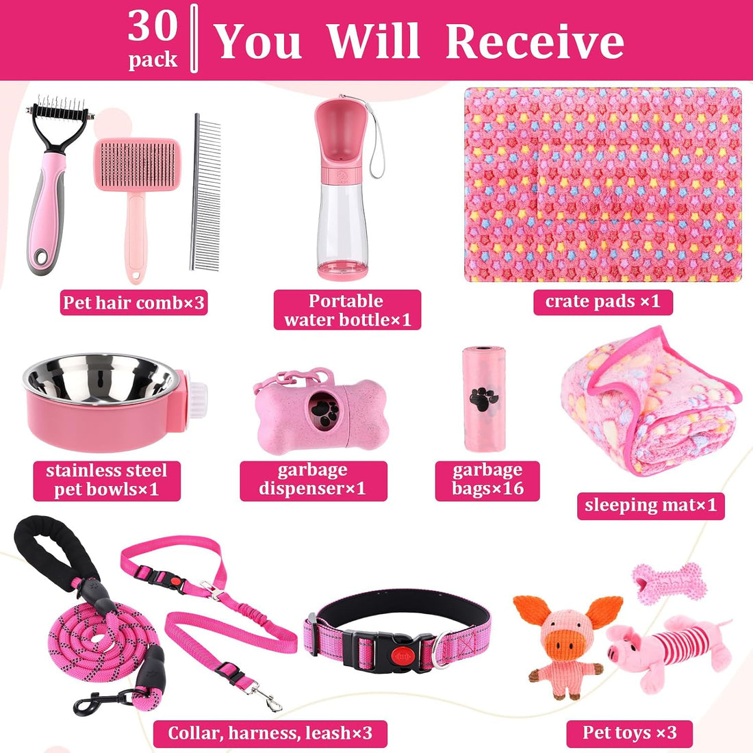 30 Pcs Puppy Starter Kit No Pull Harness Set