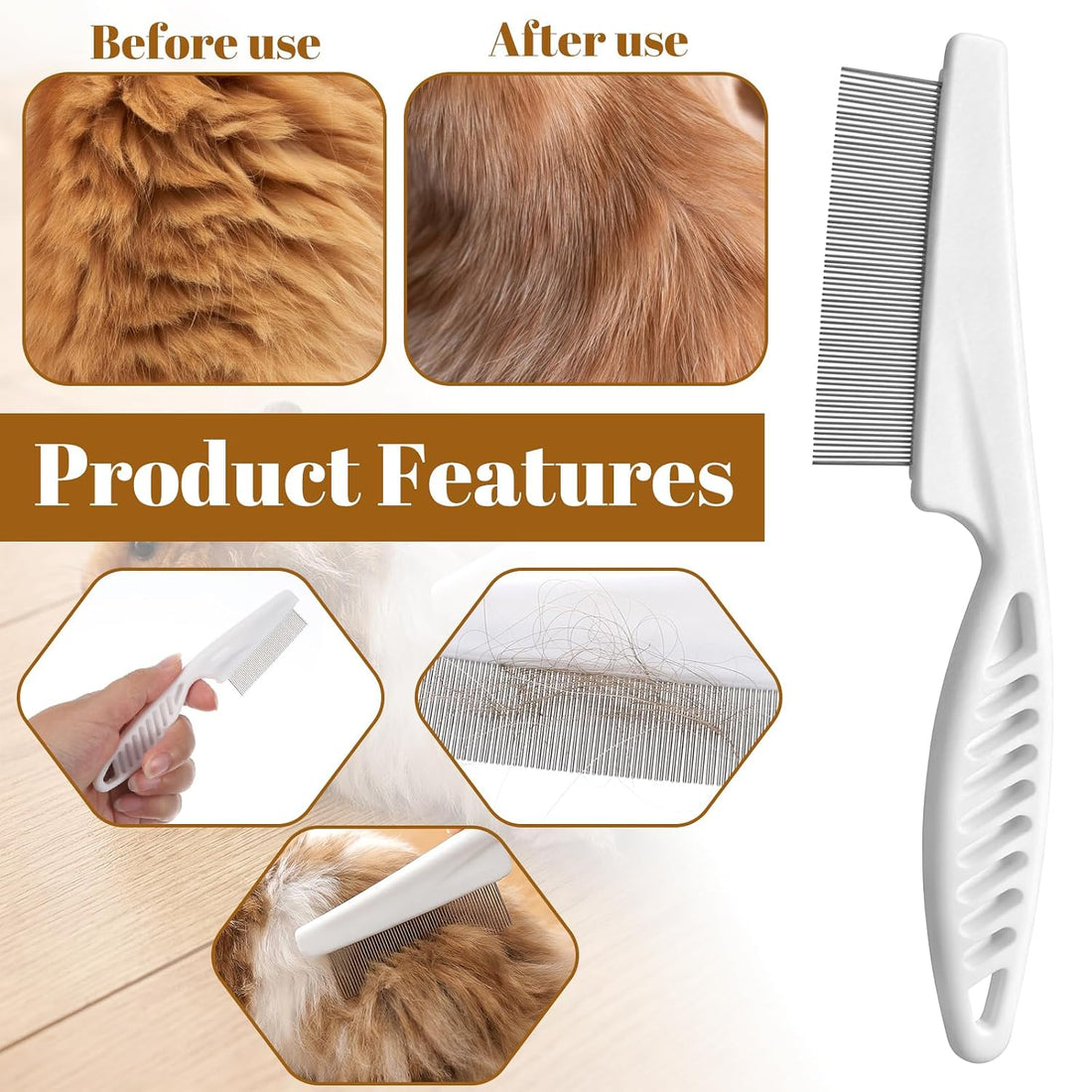 2Pcs Kitten Flea Comb, Fine-Tooth Stainless Steel Bunny Comb