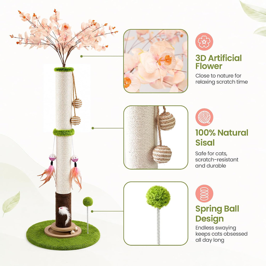 Flower Cat Scratching Post, 45 Inch Scratching Post for Indoor Cat