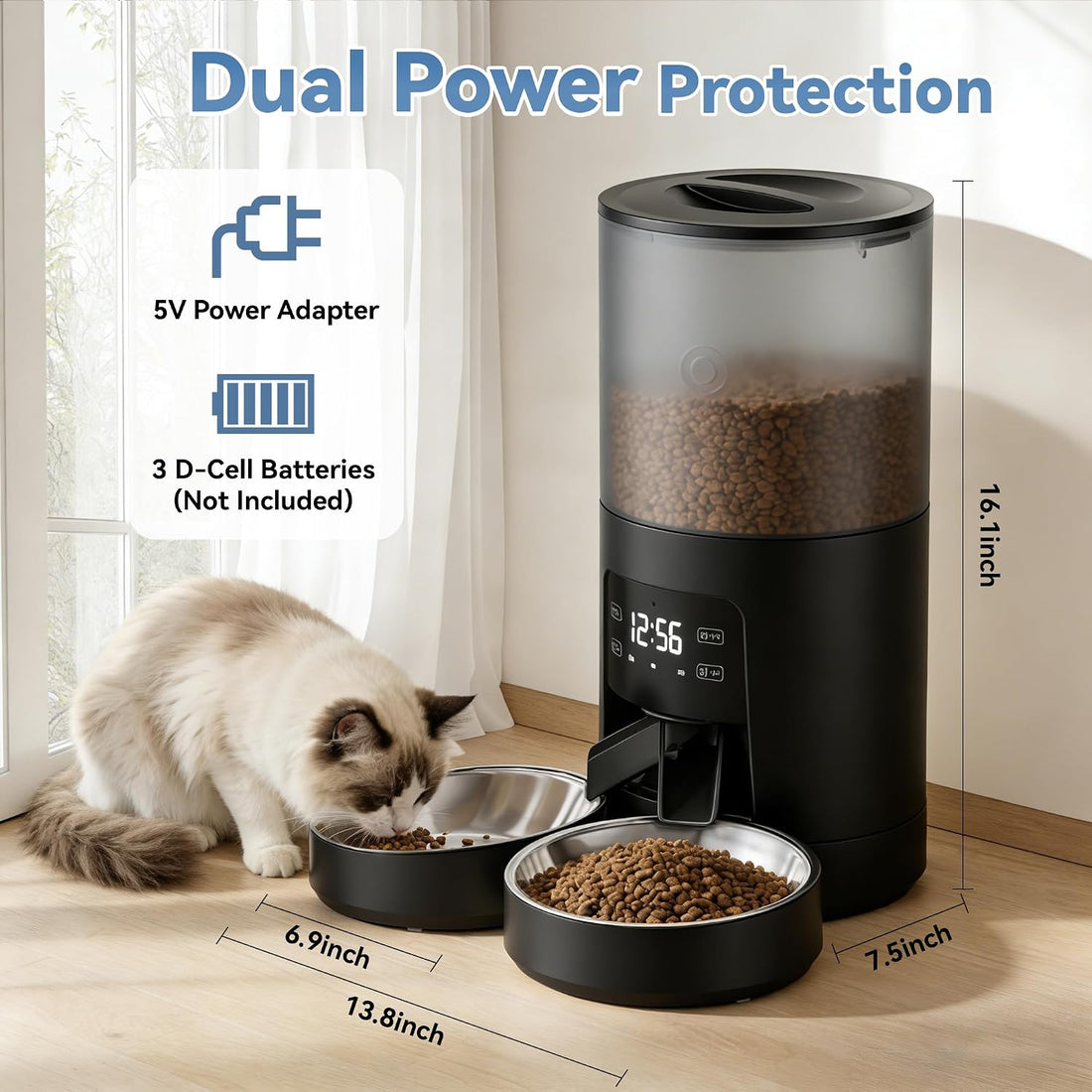 DUMOS 6L Automatic Cat Feeder for 2 Cats, Timed Pet Food Dispenser