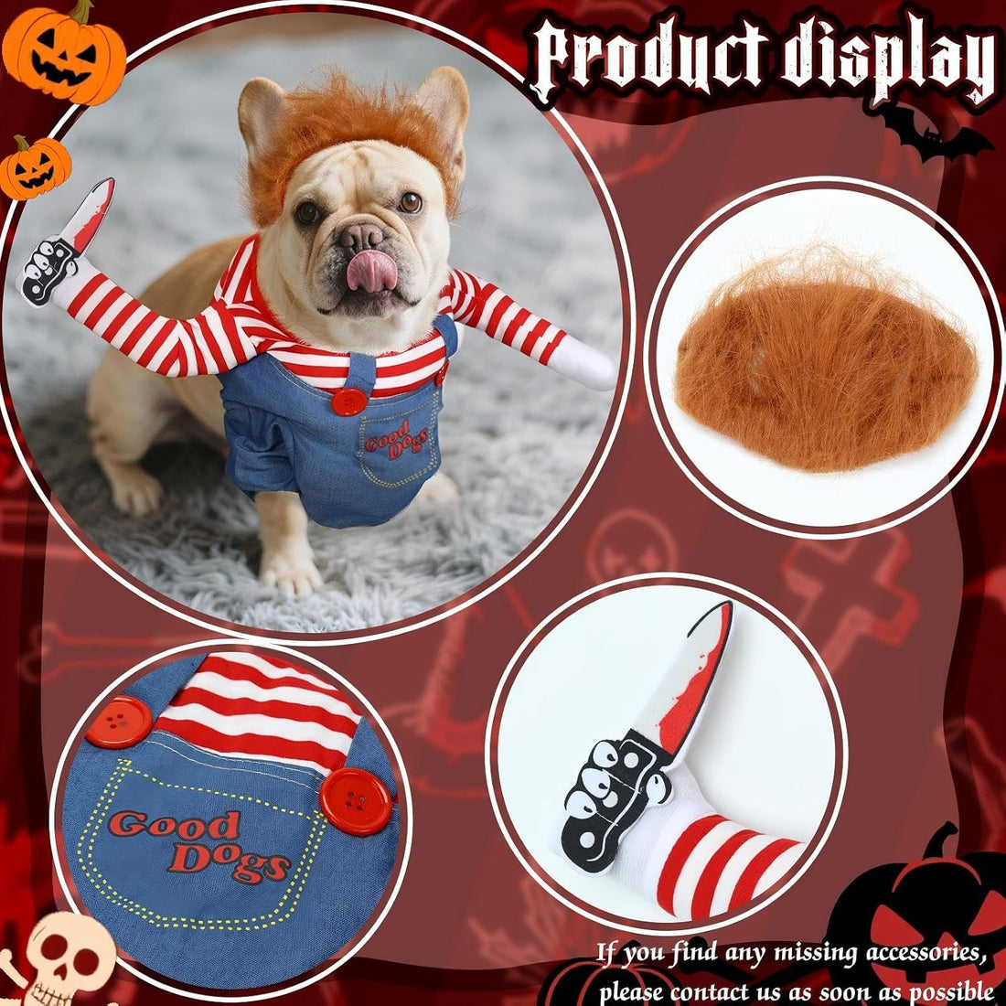T2Y Dog Halloween Costume Pet Deadly Doll Chucky Dogs Costume