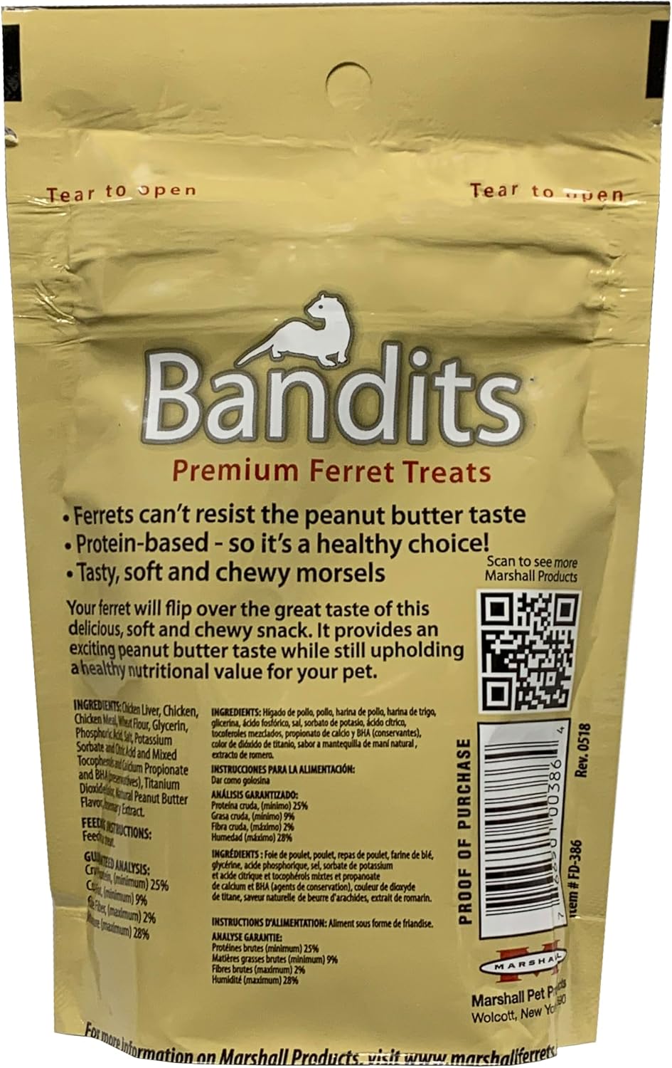 Marshall Bandits Premium Ferret Treats – Peanut Butter Flavor – 3 oz
