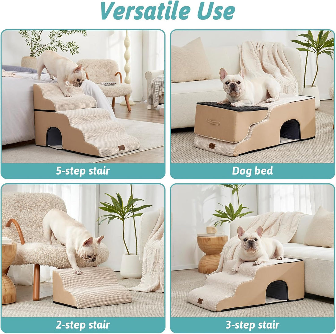 COZY KISS Extra Wide Dog Stairs with Tunnel