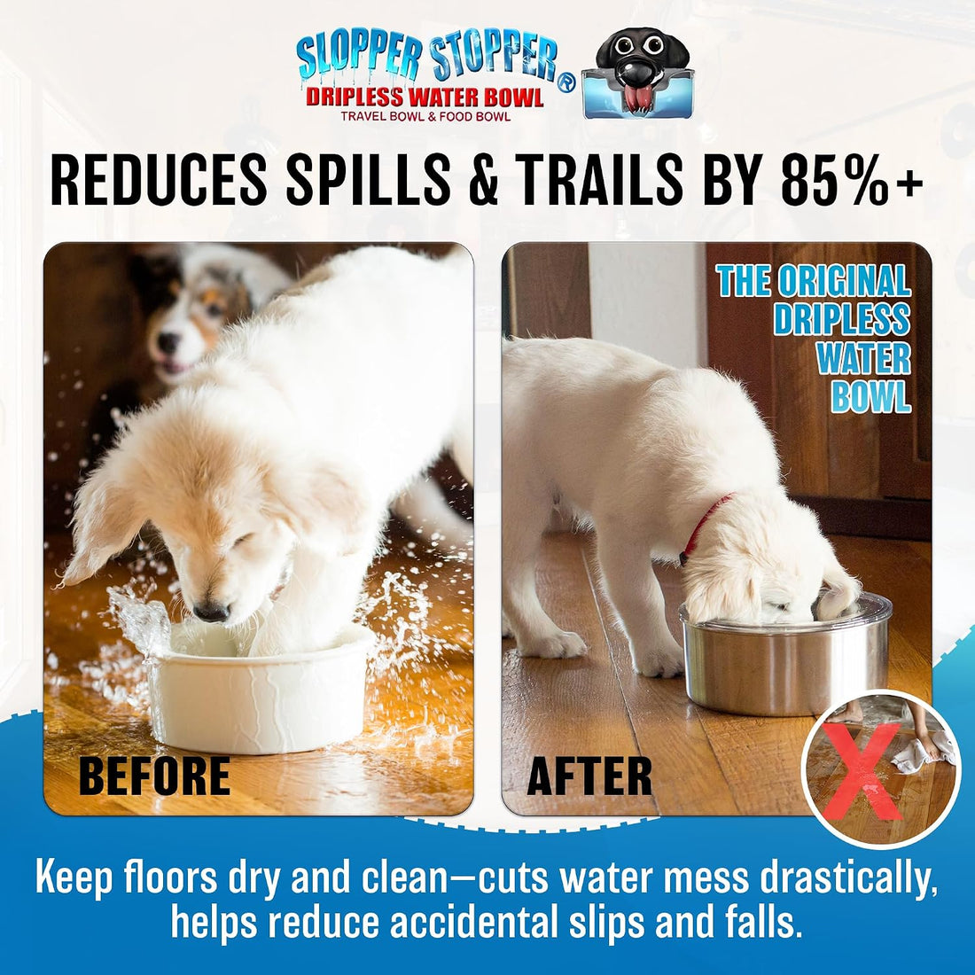 Slopper Stopper Tritan Plastic Dripless Water Bowl with Lid