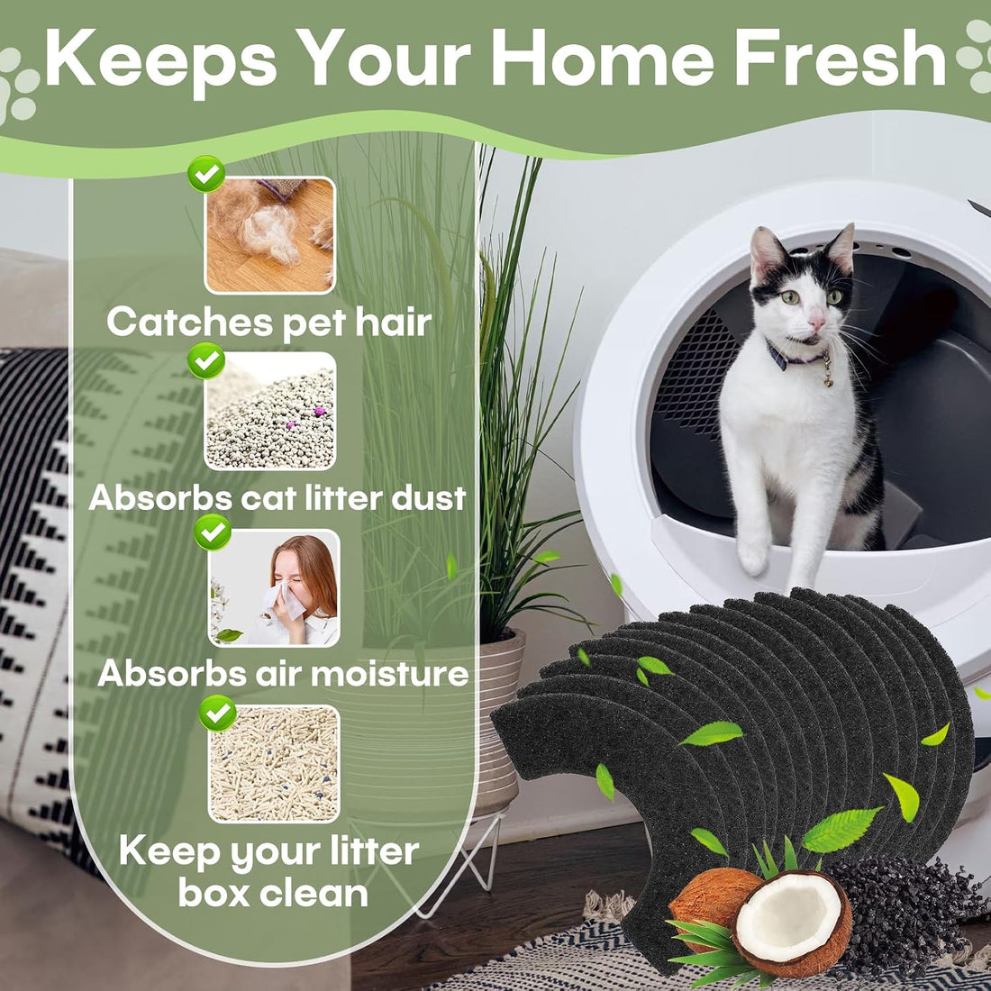 16Pcs Activated Charcoal Cat Litter Box Filters Replacement