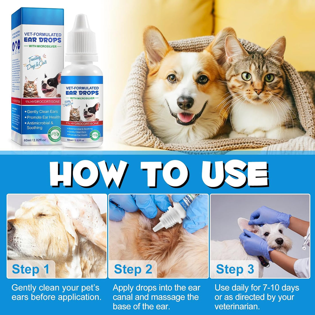bnHUlMXw Ear Infection Treatment Drops for Dogs and Cats,with 1%