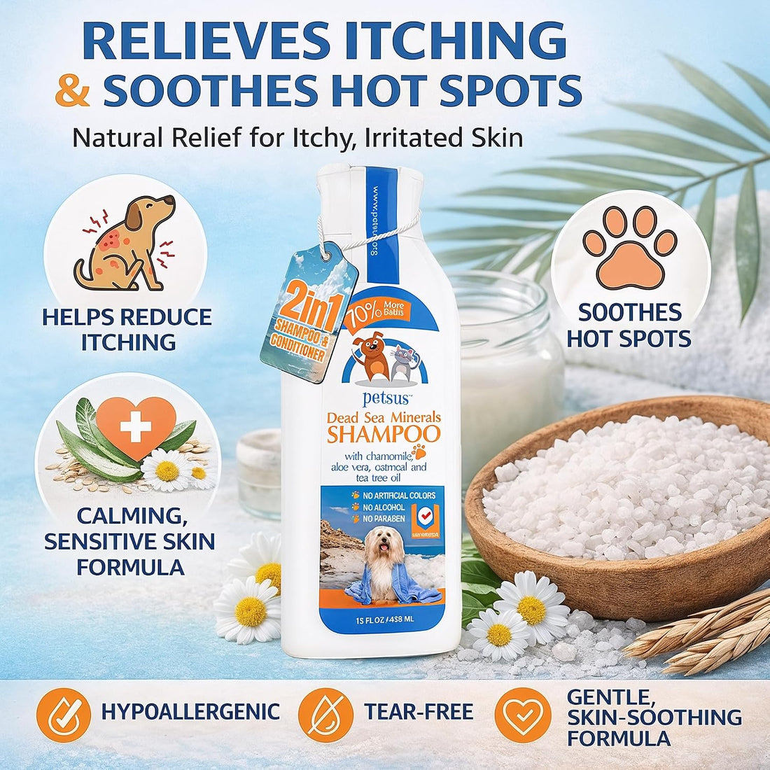 Petsus Anti-Itch Relief Dog & Cat Shampoo + Conditioner with Dead Sea