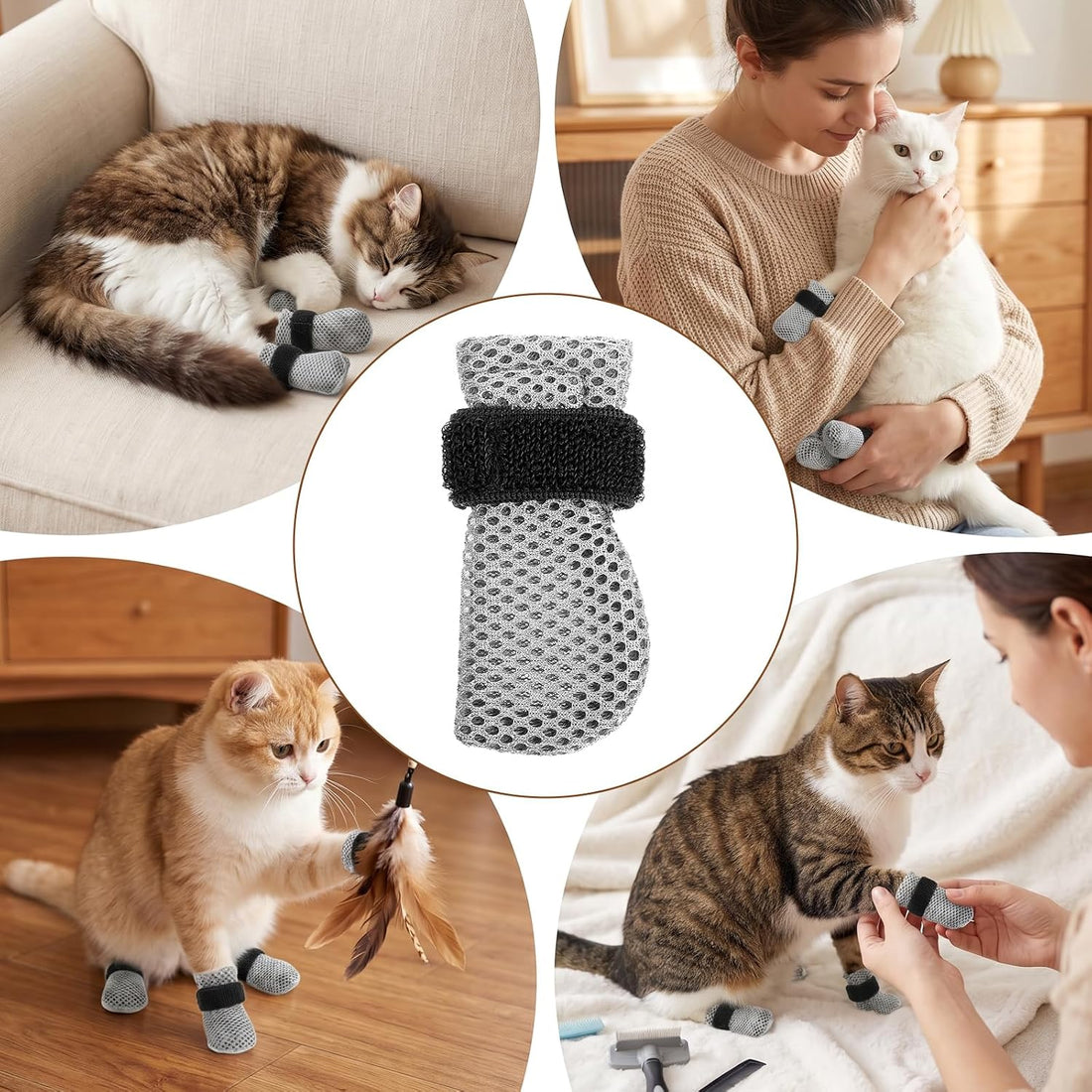 4 Pcs Cat Booties Anti Scratch Mittens Gloves Mesh Cat Claw Covers