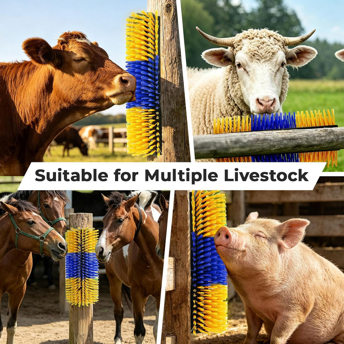 2PCS Livestock Scratching Brushes, Horse Scratcher Goat Brush Post