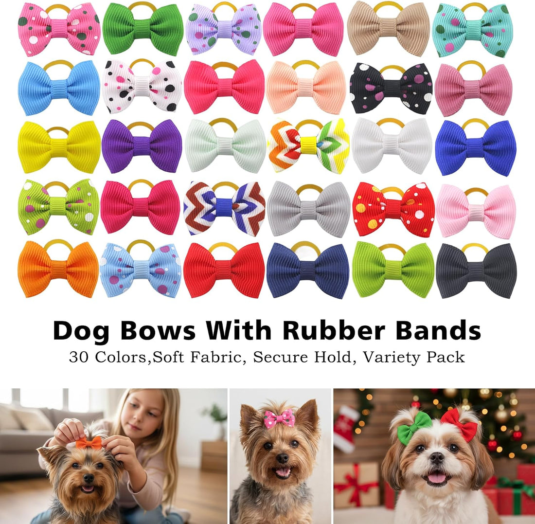 Puppy Hair Bows Small Dog Mini Rubber Bands Doggie Bowknot Pet