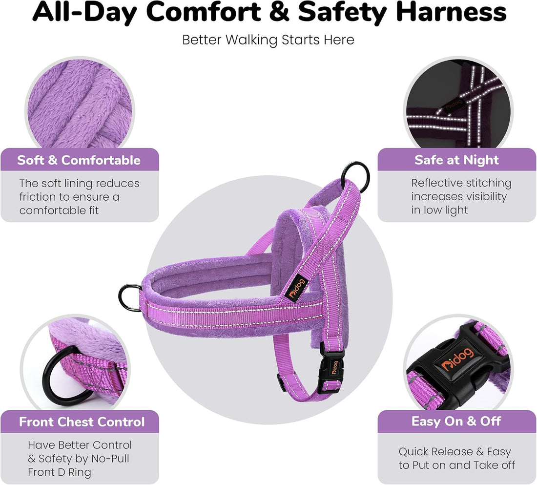 Didog No Pull Dog Harness for Small Dogs, Soft Flannel Padded, Purple