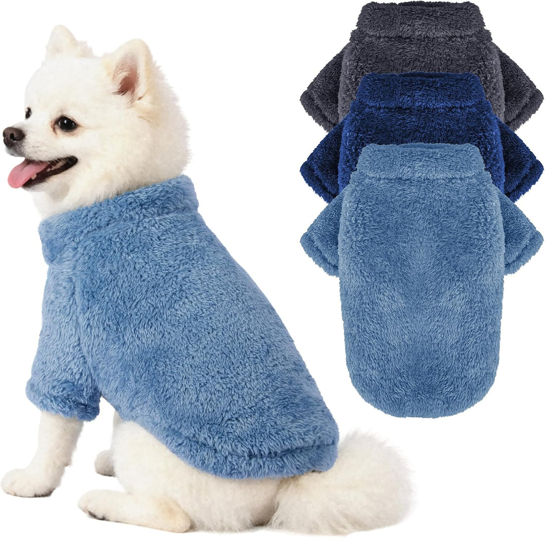 Dog Sweater, 3 Pack Warm Plush Fleece Dog Sweaters for Small Dogs
