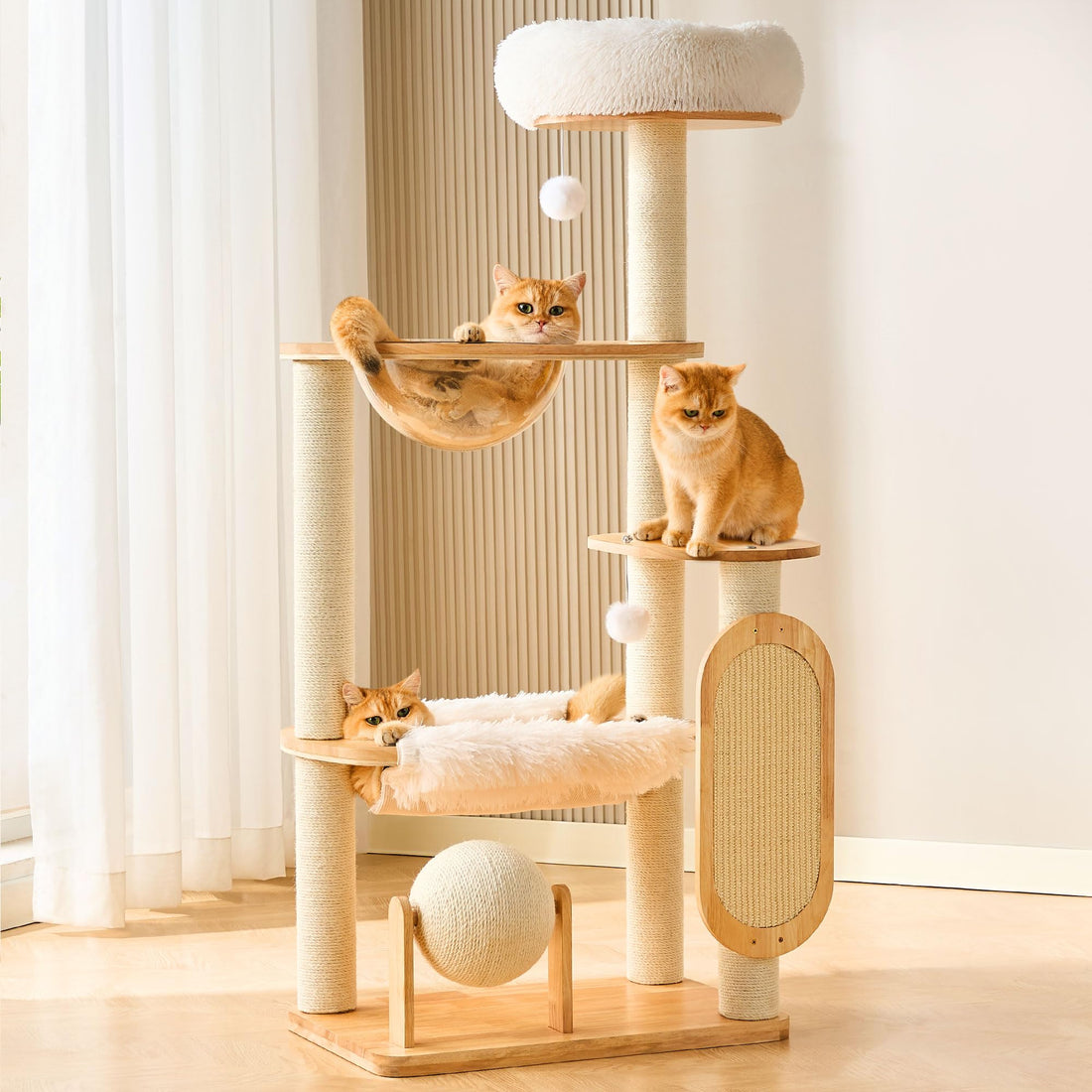 HITTITE Solid Wood Cat Tree Tower with Scratching Post