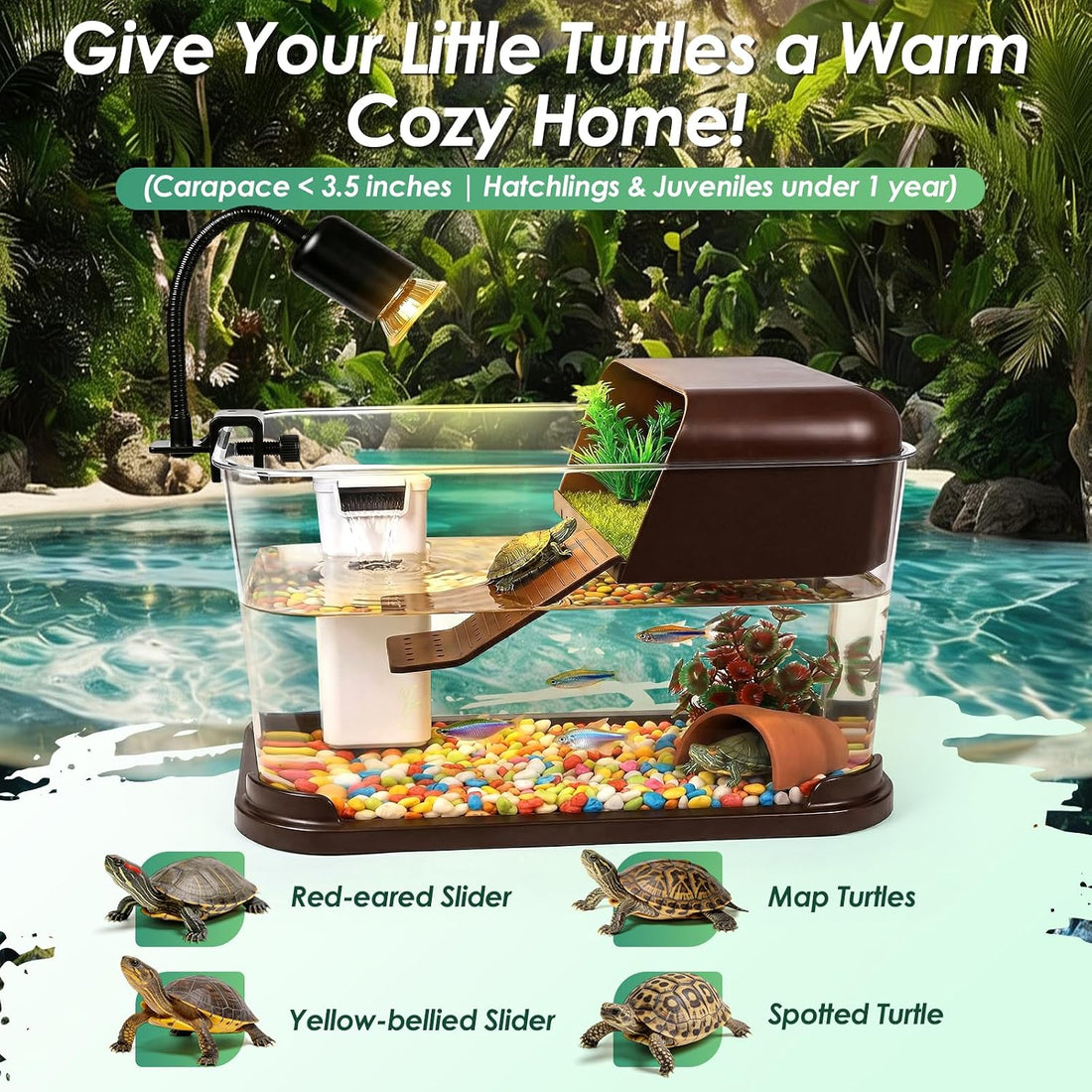 Turtle Tank Starter Kit,All-in-One Aquatic Turtle Aquarium Habitat