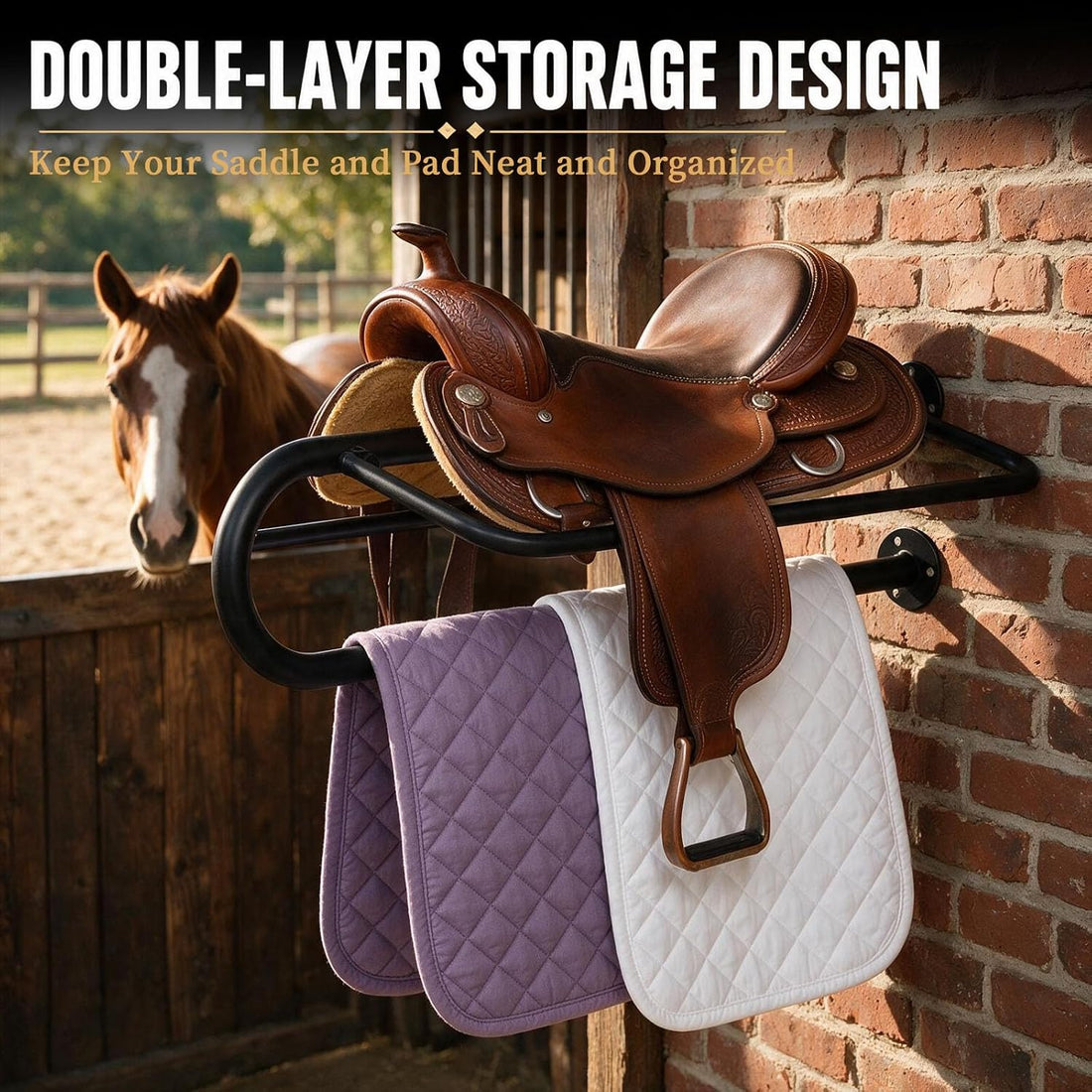 2 Pack Wall Mounted Saddle Racks with Pad Bar