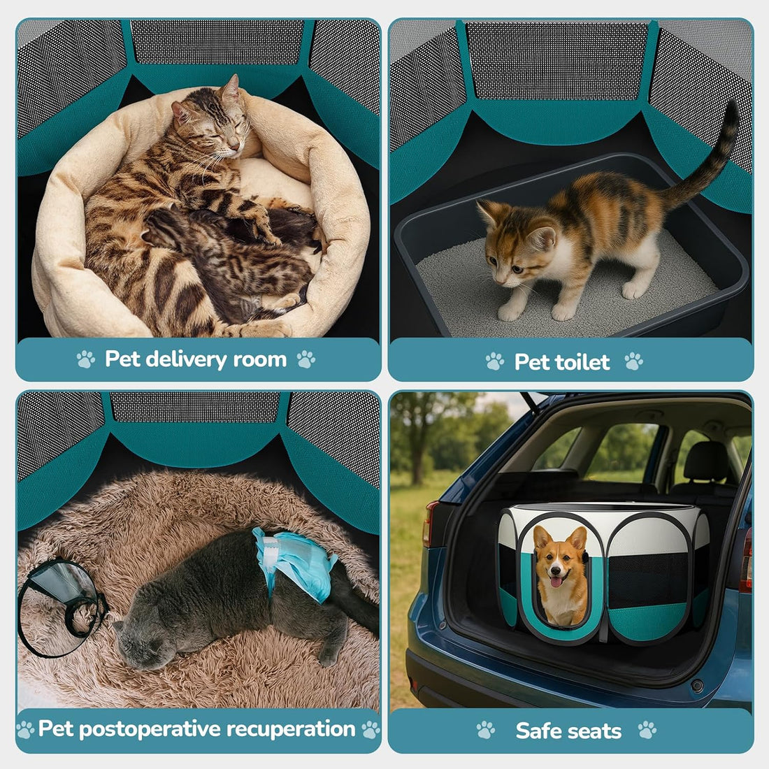 Portable Foldable Pet Playpen for Cats with Carrying Case