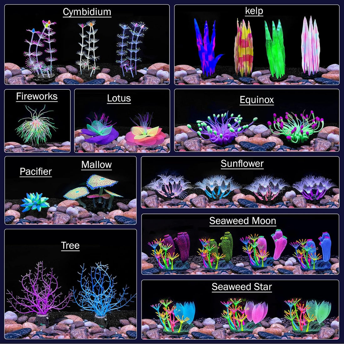 Glow-in-the-Dark Silicone Coral Aquarium Decor Blue