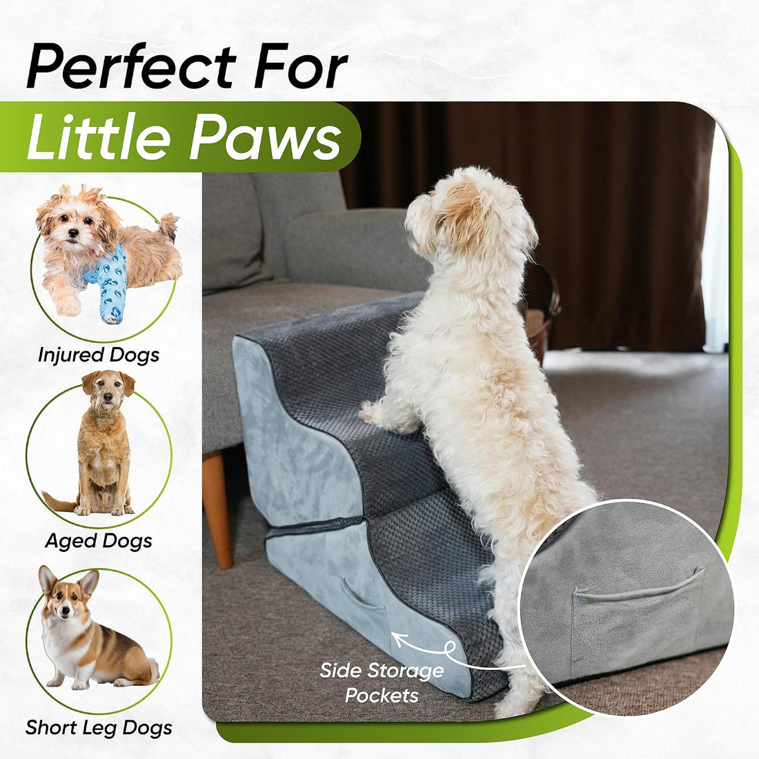 Dog Stairs for Bed & Couch โ BuddyRamp 2-in-1 Foldable Dog Stairs