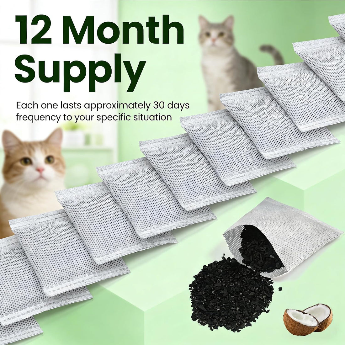 NEWKE 12Pcs Activated Carbon Odor Remover Refills for Hooded Cat