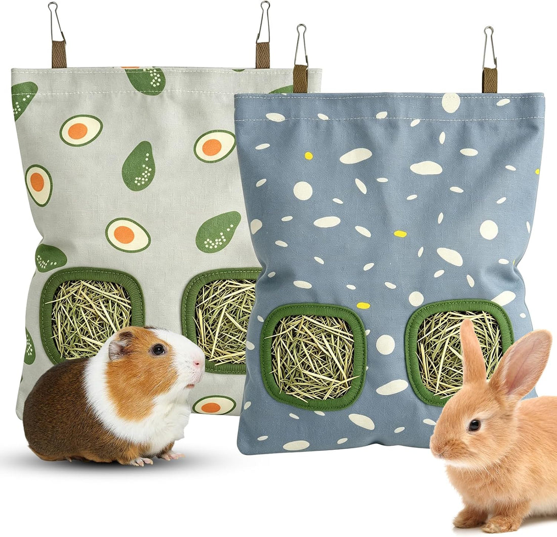 Rabbit Hay Bag 2 Pack - 2 Holes Hanging Bunny Hay Feeder Holder