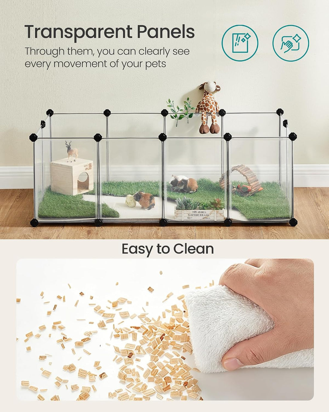 SONGMICS Pet Playpen with Floor, Small Animal Playpen